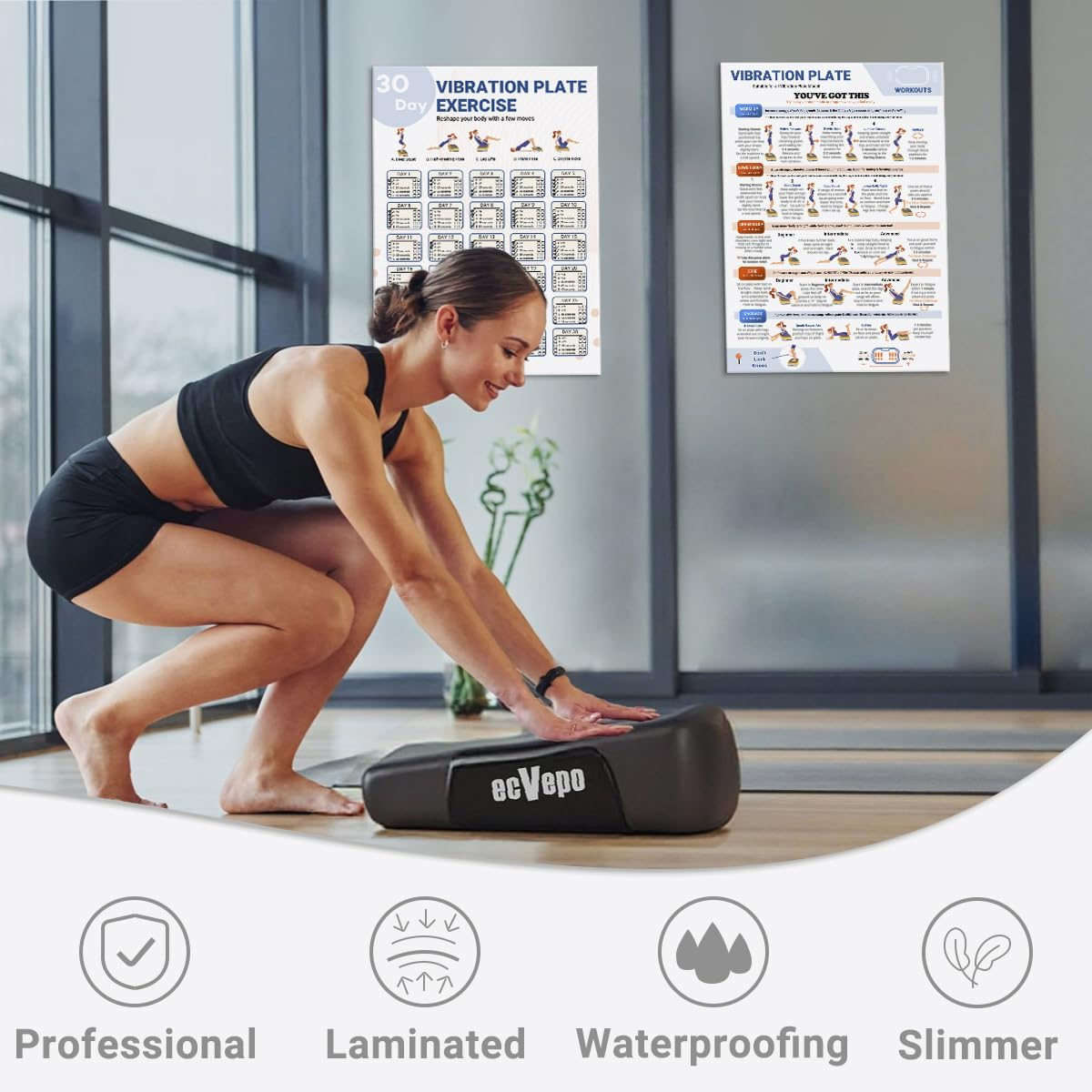 Whole Body Vibration Plate Exercise Poster Fitness Workout Guide with 30 Day