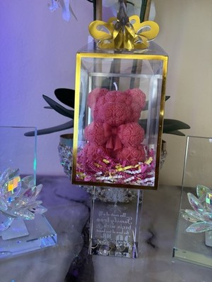 Pink Rose Flower Bear Artificial Foam Arrangement in Gift Display Box