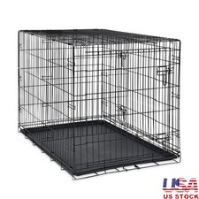 Double Door Metal Wire Dog Crate Leak-Proof Pan Divider Pets Up to 90lbs New