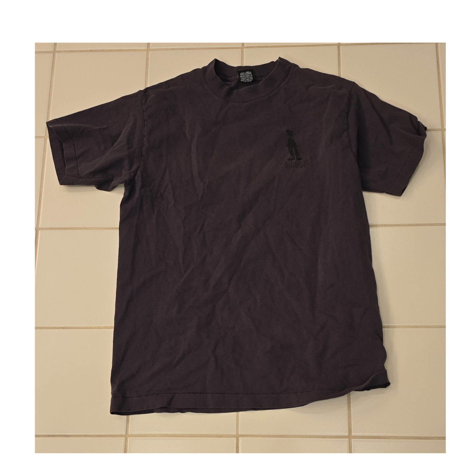 Rare VTG Stüssy Graphic Logo Crew Neck Black Cotton Knit Men's T-Shirt L