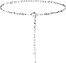 Silver Chain Belt for Women,Waist Chain Rhinestone Belt for Matching Evening Go