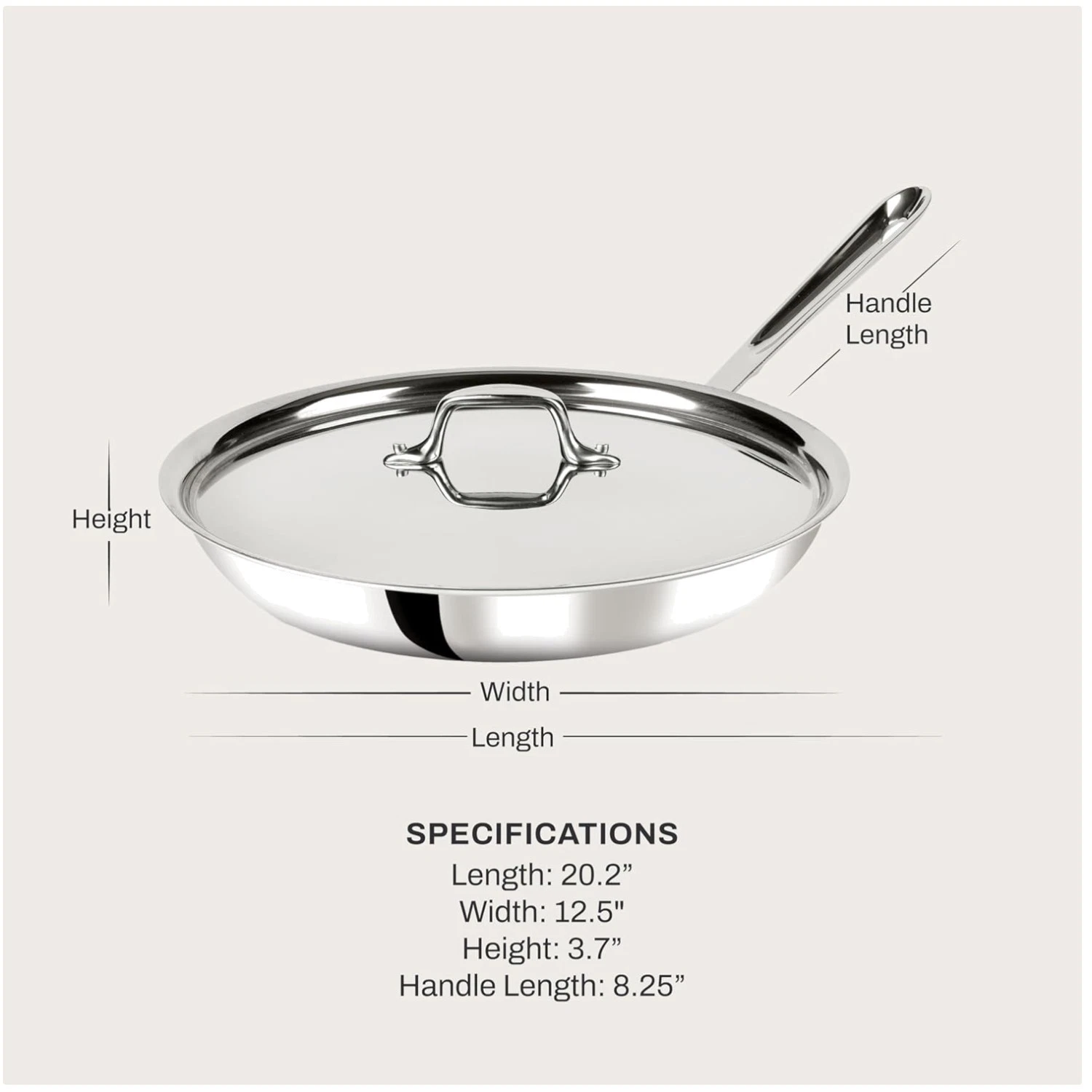 D3 Stainless Steel 12" Pan with Lid - Classic Riveted Handle