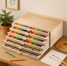 Wooden Artist Storage Supply Box 6 Drawers Storage Box for Markers Pencils