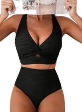 Herseas Women's Textured Bikini Sets Twist Front Top Swimsuits High Waisted -XL