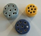 Vintage Weller Pottery Ceramic Flower Frogs Trio Set Blue Grey Yellow 1920s Art