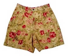 VTG Liz Claiborne LizSport PLEATED COTTON SHORTS Tan Pink Red Roses Floral 8-P