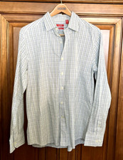 IZOD Slim Fit Mens Large Blue Green Plaid Long Sleeve Dress Shirt LG