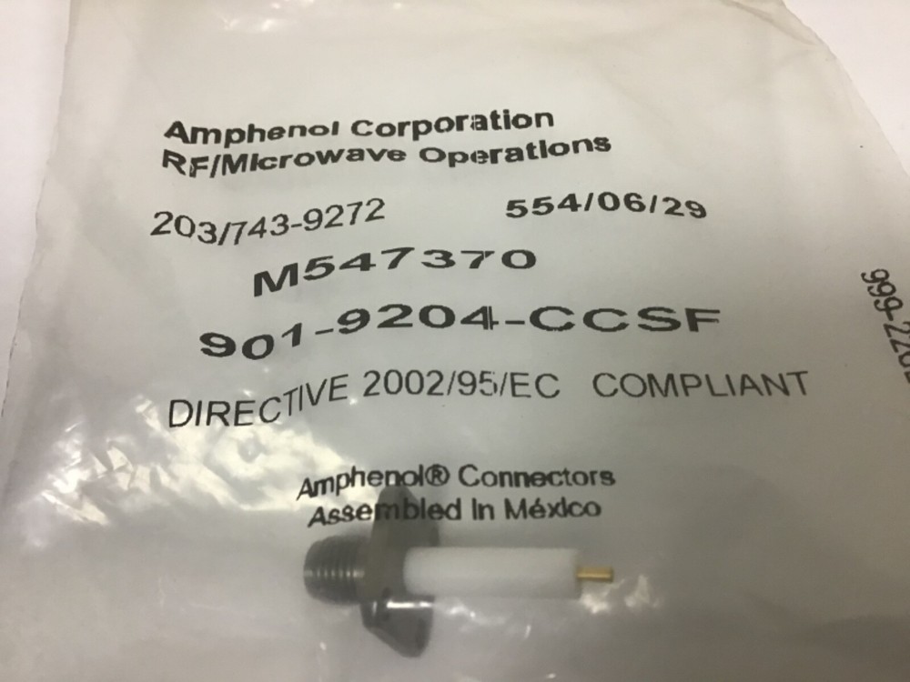 Amphenol SMA Panel Jack, SMA, 901-9204-CCSF, 18GHz, 50ohm