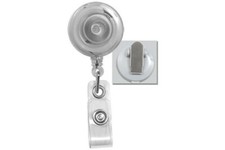 2 TRANSLUCENT CLEAR ID BADGE REELS spring clip back retractable out to 36" long