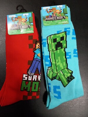 Minecraft Creeper Men's Novelty Crew Socks Shoe Size 6-12 Lot Of 2