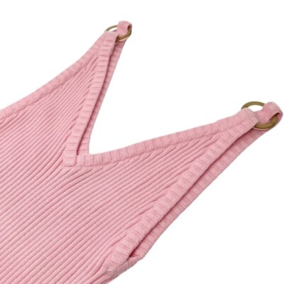 CHANEL Vintage 01C CC Logo Rib Knit Tank Top #38 Pink Gold Ring