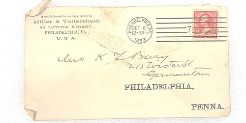 1893 Personal Letter Philadelphia, PA From Percy to K L Bary - 第 3/3 張圖片
