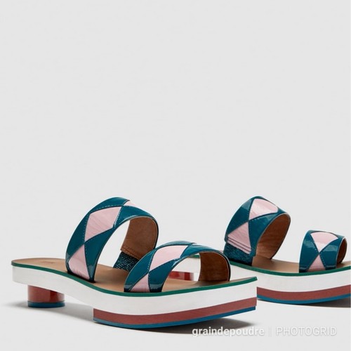 NWT Zara Studio Pink & Teal Patent Leather Geometric Slide Sandals 38 - Picture 5 of 6