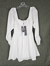 ASTR The Label Women's Ruched Sleeve Smocked White Mini Dress Size Small