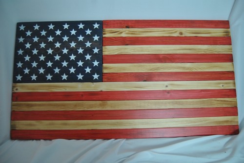 American Flag Rustic Handmade Red.White.Blue 37" by 19" - Picture 3 of 12