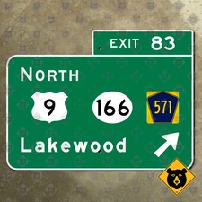 New Jersey parkway exit 83 Lakewood US 9 road sign Garden 20x15