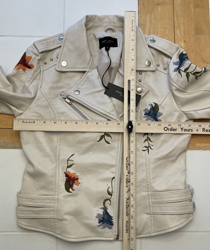 Romeo + Juliet Couture Ivory Moto Jacket, Faux Leather Sz S Embroidered $290 - Picture 10 of 14