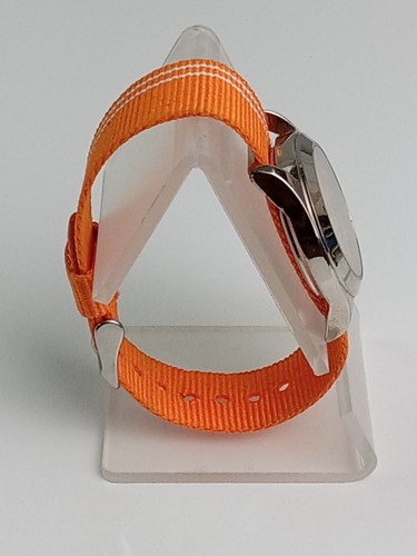 Armbanduhr orange & weiß gestreift Schnallenband rundes Zifferblatt silberfarben - Bild 8 von 20