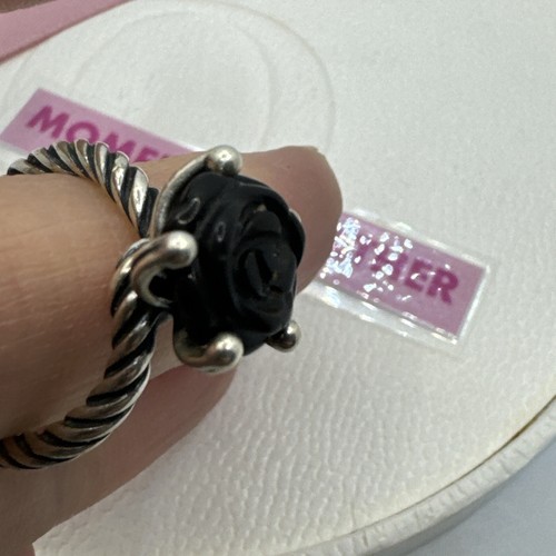 Anillo Pandora Plata Negro Ónix Rosa Flor Torcida Banda #190843 Talla 54 Genuino - Imagen 10 de 14