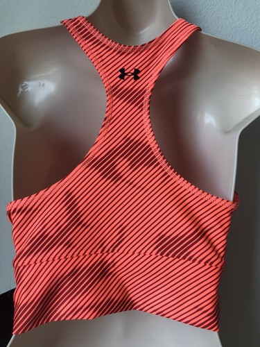 WOMEN'S UNDER ARMOUR TANGERINE/STRIPED PROJECT ROCK HEAT GEAR SPORTS BRA MED NWT - Picture 6 of 9