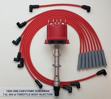 1990-1995 7.4l 454 Chevygmc Suburban Tbi Distributor 8mm Red Spark Plug Wires