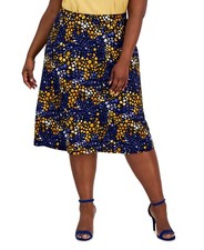 /LX082/ Kasper Plus Pull-On Dot-Print Jersey Midi Skirt Blue Sz 3X