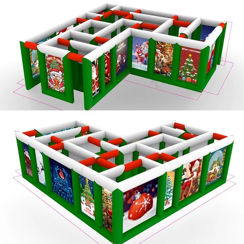 L Shape Inflatable Christmas Maze Full Printing Halloween Labyrinth HauntedHouse - Picture 10 of 11