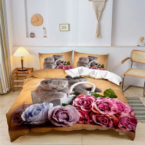 Set letto copripiumino gatto singolo/matrimoniale/re/super king materiale adatto alla pelle - Foto 9 di 37