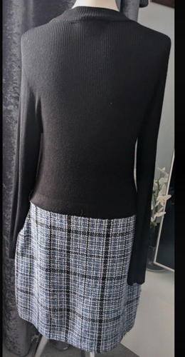 Lipsy 2 in1 Black Jumper Dress 16 UK Long Sleeve Check Blue Winter Knitted Tweed - Picture 8 of 15