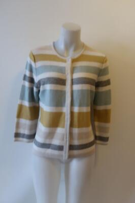 NWT Womens Gerry Weber Collection Beige Blue Yellow Striped Cardigan Sweater 8 *