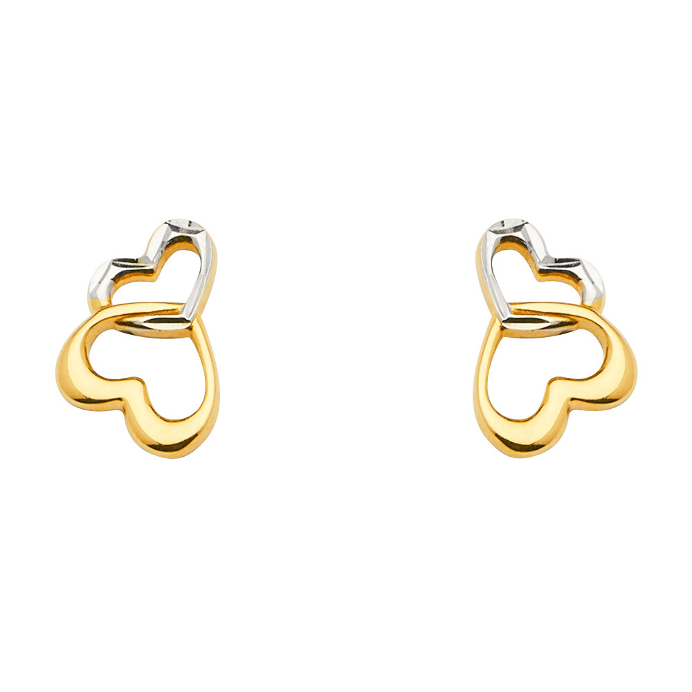 Wellingsale 14k Two Tone Gold Heart Earrings (11 x 7 mm)