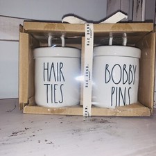 Rae Dunn HAIR TIES And BOBBY PINS Ceramic Loop Lid Bathroom Decor Canisters New