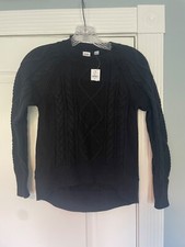 NWT Little Girls Gap Black Crewneck Cableknit Sweater Medium