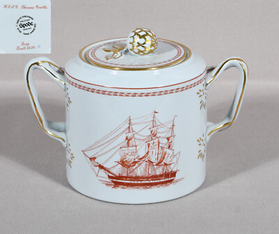 Spode Trade Winds Red Covered Sugar Bowl 4'' Tall With Lid