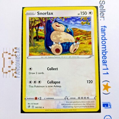 Snorlax RARE card 141/192 Sword & Shield Rebel Clash 2020 Sleeping Pokemon  TCG | eBay