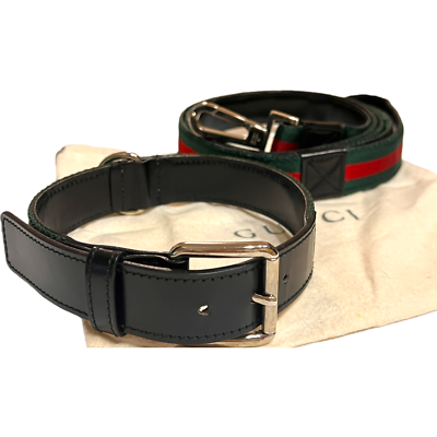 GUCCI Sherry Line Dog Collar 36-40cm & Leash 165cm W/Box Medium Dog Unused  | eBay