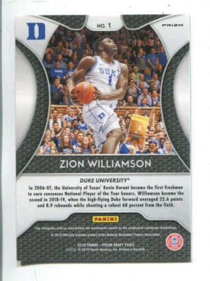 Zion Williamson 2019-20 Panini Prizm #1 Draft Picks Blue RC Rookie