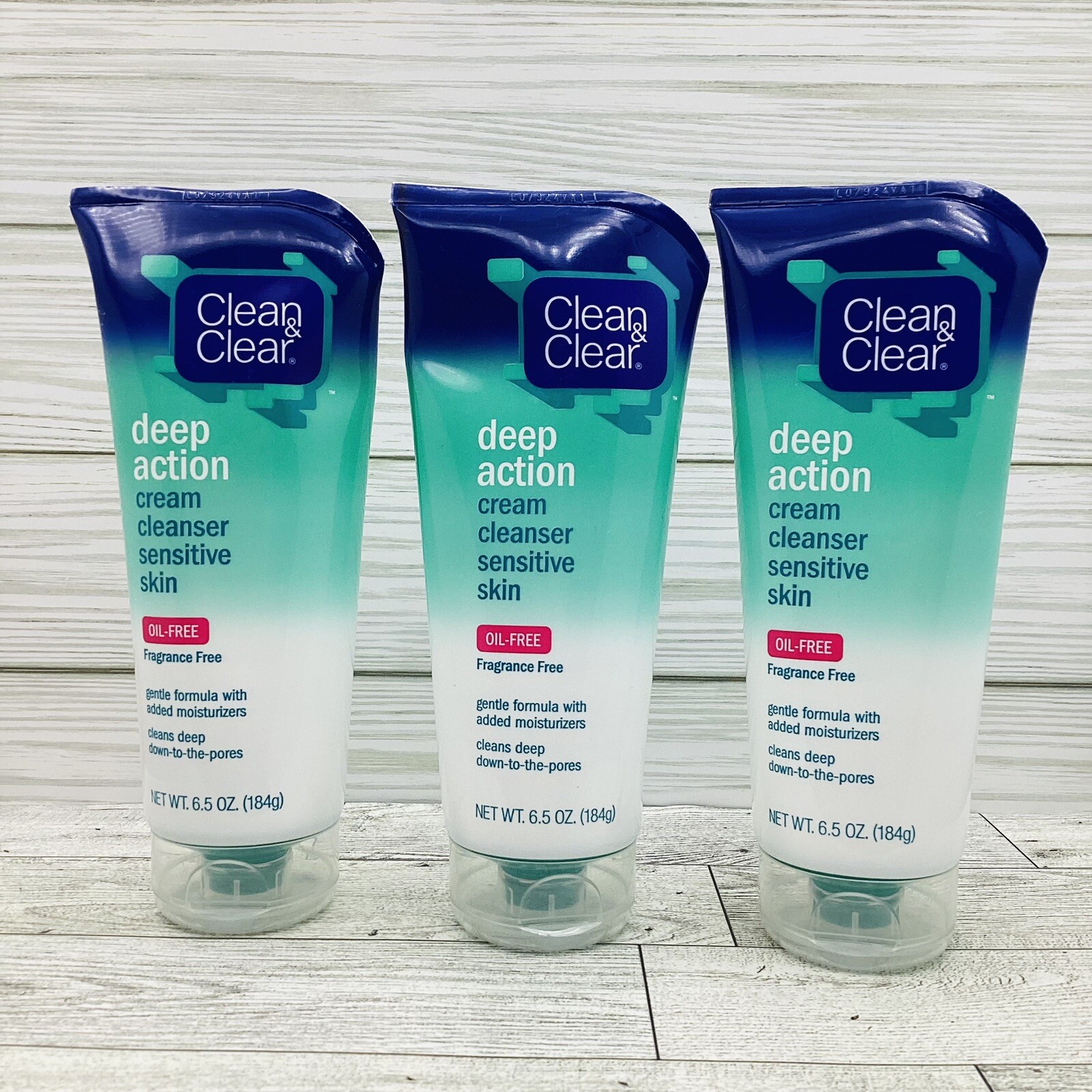 3 Pack Clean & Clear Oil-Free Deep Action Cream Cleanser Sensitive, 6.5 oz Each