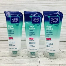 3 Pack Clean & Clear Oil-Free Deep Action Cream Cleanser Sensitive, 6.5 oz Each