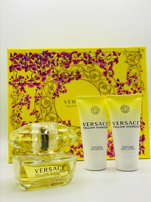 Versace Yellow Diamond Women 3pc Set Perfume Spray 1.7 oz Lotion Shower gel