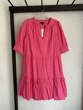 NWT J Crew Size SMALL Ruffleneck Tiered Cotton Popover Dress PINK