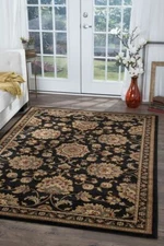 Black Circles Rings Loops Persien Area Rug Bordered Discs Vines Oriental Carpet