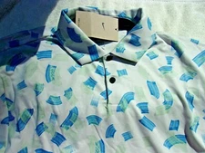 NWT Nike dri fit polo, tan, blue, green patterns, men's M, L, XL, 2 button, $80