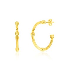 Sterling Silver 20mm Rope Polished Half Hoop Earrings - Gold Plated
