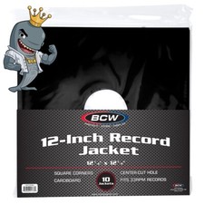 BCW 12 Inch Record Jacket Square Corners With Hole 33 RPM Black FREE SHIP