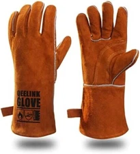 QeeLink Welding Gloves - Heat/Fire Resistant Lined Leather and Fireproof Stitchi