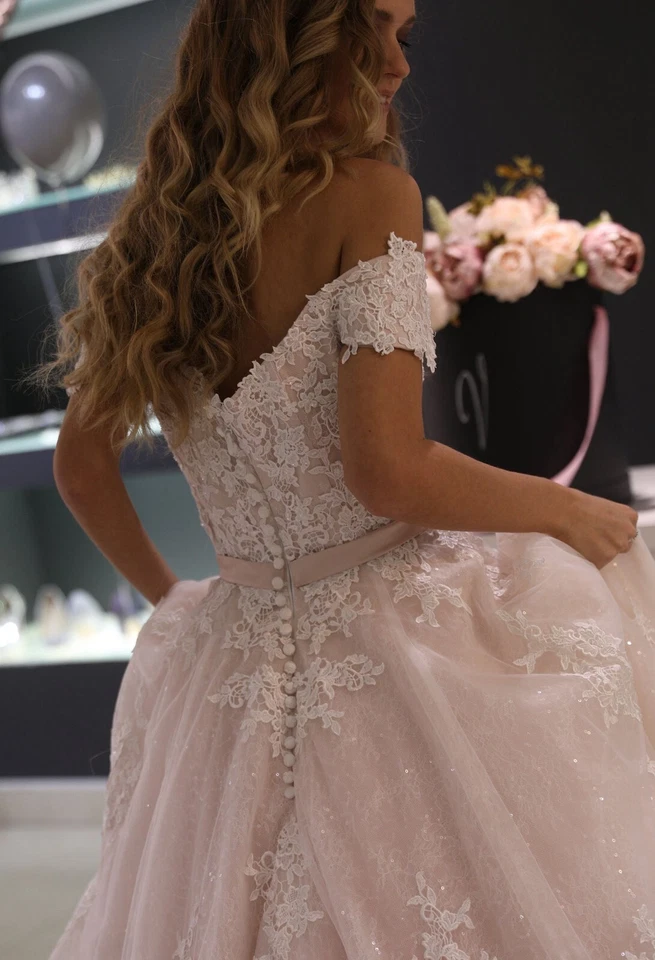 Spitze Brautkleid Hochzeitskleid m.lange Schleppe Maßanfertigung Gr.32-60 Träger - Bild 3 von 4