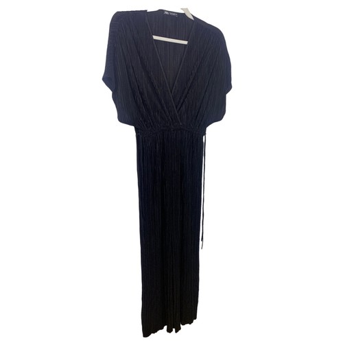 Zara Wrinkled Satin Effect Jumpsuit Womens Size Small Black Sheer Sleeveless - Bild 3 von 10