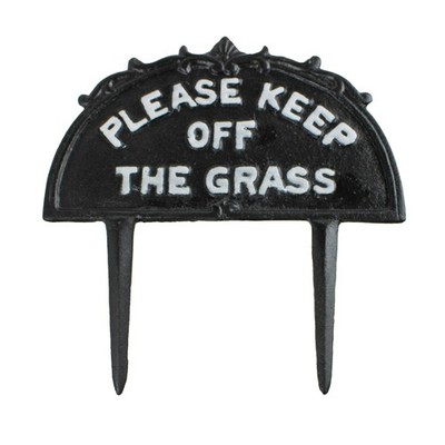 Cast Iron Please Keep Off The Grass Garden Yard Stake Sign Black & White 9.5 in