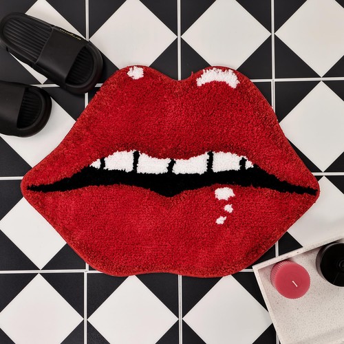 Panstar Lips Shaped Bathroom Rug Cute Red Bath Mat Non Slip Absorbent Plush S...